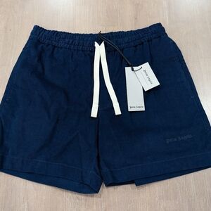 Mens PALM ANGELS Classic Logo Corduroy Shorts Indigo Blue 52 US 36